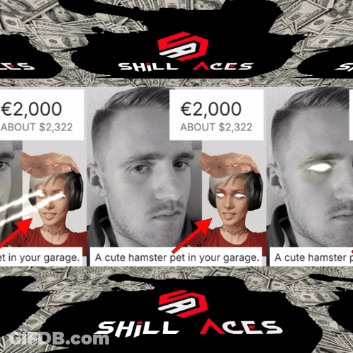 An Ad For Shill Aces Shows A Man With Headphones And A Woman With Headphones GIF