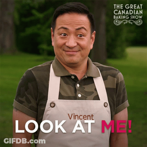 An Ad For The Great Canadian Baking Show Shows A Man Wearing An Apron GIF