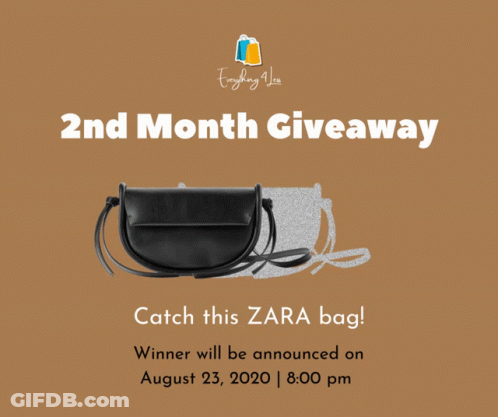 An Advertisement For A 2Nd Month Giveaway With A Black Bag GIF