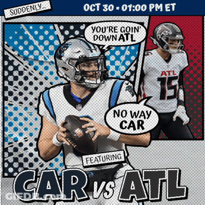 An Advertisement For A Football Game Between The Carolina Panthers And Atlanta Falcons GIF