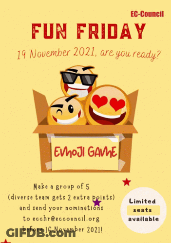 An Advertisement For A Fun Friday Event With Emojis In A Cardboard Box GIF