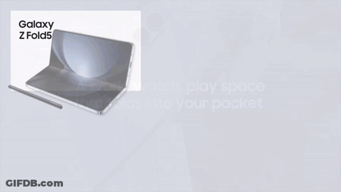 An Advertisement For A Galaxy Z Fold 5 Shows The Specifications Of The Phone GIF