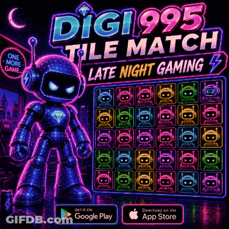 An Advertisement For A Game Called Digi995 Tile Match Late Night Gaming GIF