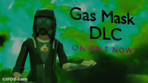 An Advertisement For A Gas Mask Dlc That Is On Sale GIF
