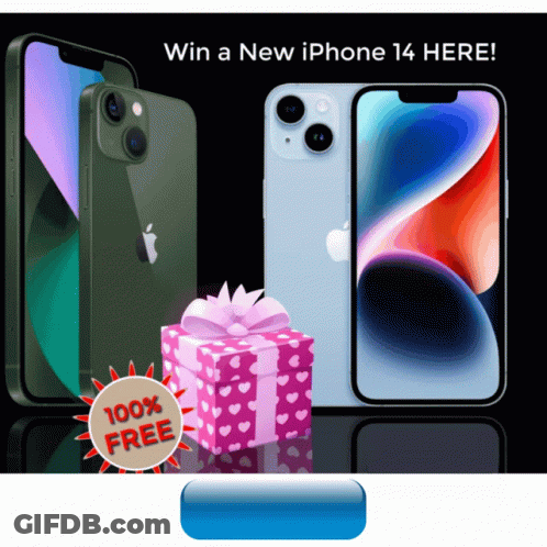 An Advertisement For A New Iphone 14 With A 100 % Free Sticker GIF