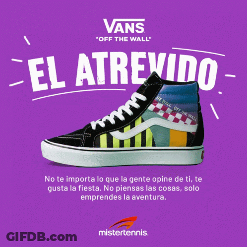 An Advertisement For A Pair Of Vans Shoes Says El Rudo GIF