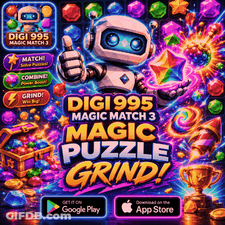 An Advertisement For A Puzzle Game Called Digi995 Magic Match 3 GIF