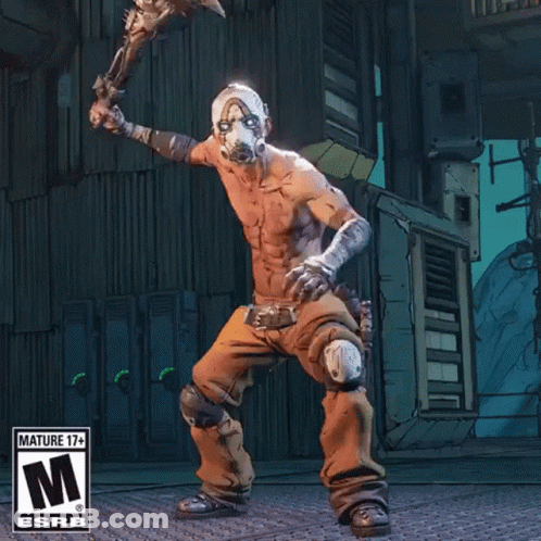An Advertisement For A Video Game Called Borderlands 3 Shows A Man In A Gas Mask GIF