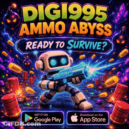 An Advertisement For A Video Game Called Digi995 Ammo Abyss Ready To Survive GIF