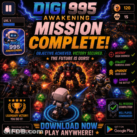 An Advertisement For A Video Game Called Digi995 Awakening Mission Complete GIF