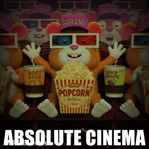 An Advertisement For Absolute Cinema Shows A Mouse Wearing 3D Glasses GIF
