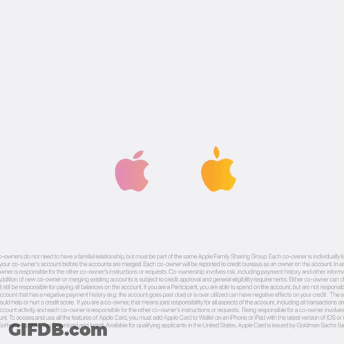 An Advertisement For An Apple Card With A Pink Apple In The Center GIF