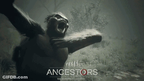An Advertisement For Ancestors The Humankind Odyssey With A Monkey GIF