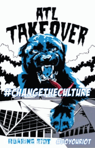 An Advertisement For Atl Takeover With A Blue Panther GIF