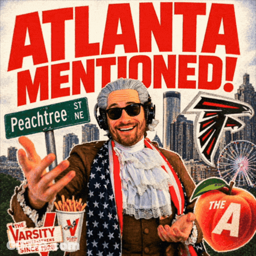 An Advertisement For Atlanta Mentioned With A Man Wearing A Costume GIF