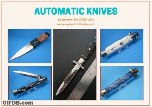 An Advertisement For Automatic Knives In Levittown New York GIF