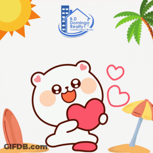 An Advertisement For B.d. Domingo Realty And Construction Works Shows A Bear Holding A Heart GIF