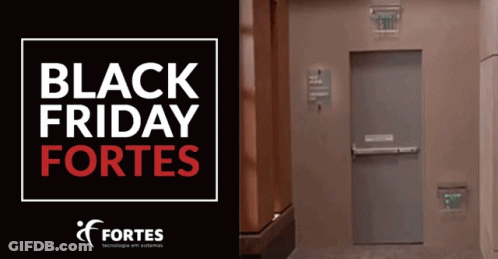 An Advertisement For Black Friday Fortes Shows An Elevator GIF