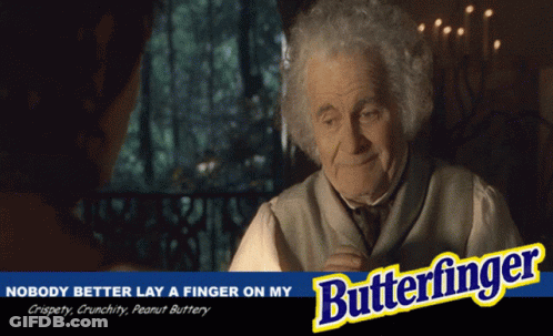 An Advertisement For Butterfinger Shows An Elderly Man GIF