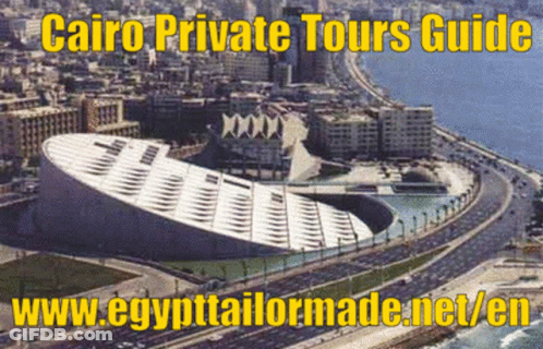 An Advertisement For Cairo Private Tours Guide Shows An Aerial View GIF