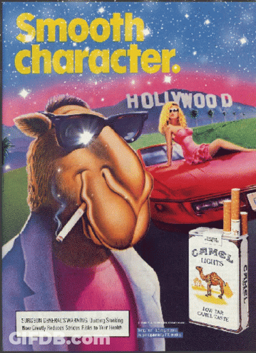 An Advertisement For Camel Lights Shows A Man Smoking A Cigarette GIF