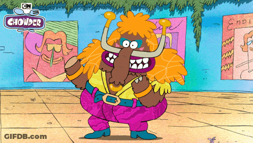 An Advertisement For Chowder Shows A Cartoon Character In A Room GIF