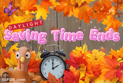 An Advertisement For Daylight Saving Time Ends With A Stuffed Turkey GIF