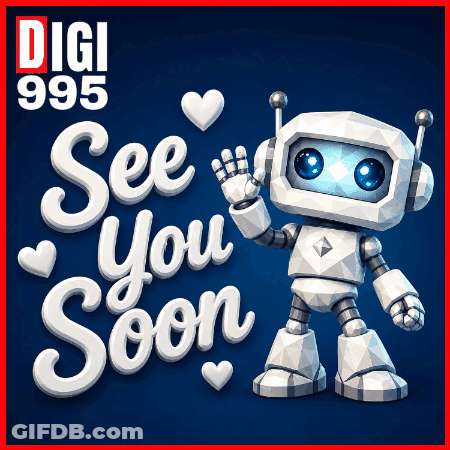 An Advertisement For Digi 995 With A Robot And The Words See You Soon GIF