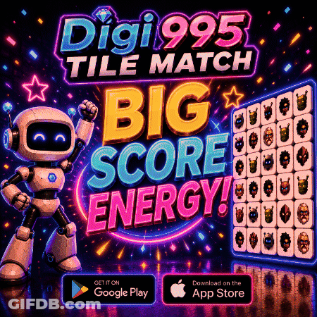 An Advertisement For Digi995 Tile Match With A Robot On It GIF