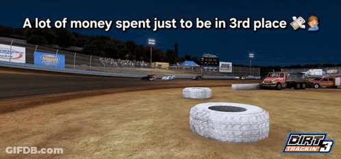 An Advertisement For Dirt 3 Trackin ' Shows A Race Track GIF