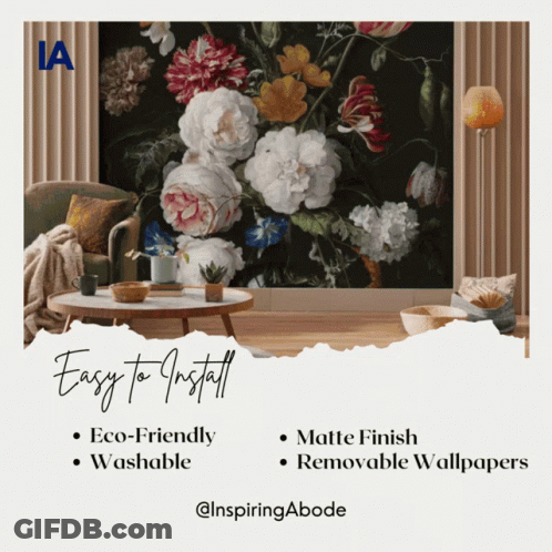 An Advertisement For Easy To Install Floral Wallpaper GIF