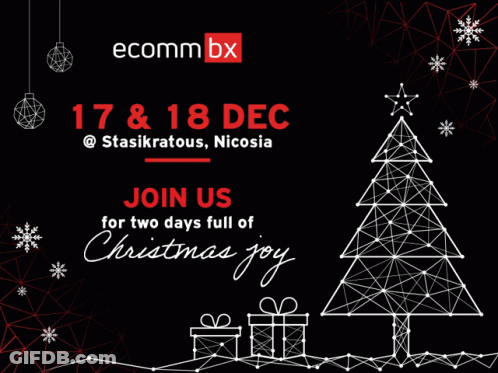An Advertisement For Ecomm Bx That Says Bring Any Christmas Ornament For Our Tree And For Each One We Will Be Donating 5 GIF