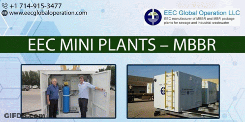 An Advertisement For Eec Global Operation Llc Shows Two Men Standing Next To Each Other GIF