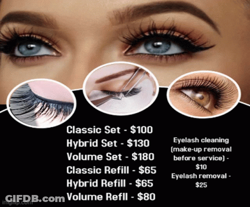An Advertisement For Eyelash Extensions Shows A Woman 'S Eyes GIF