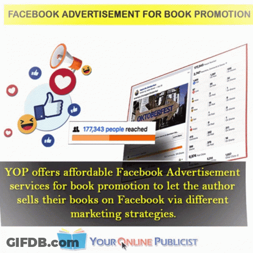 An Advertisement For Facebook Advertisement For Book Promotion Shows A Facebook Page With A Sign That Says Oktoberfest GIF