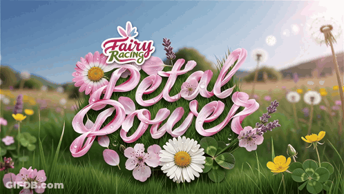 An Advertisement For Fairy Racing Petal Power Shows A Field Of Flowers GIF