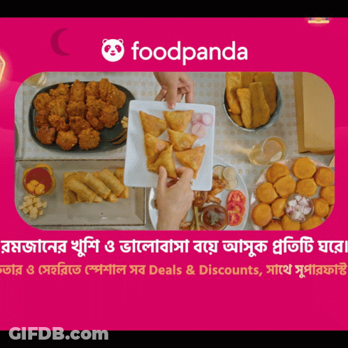 An Advertisement For Foodpanda Shows A Person Holding A Plate Of Food GIF