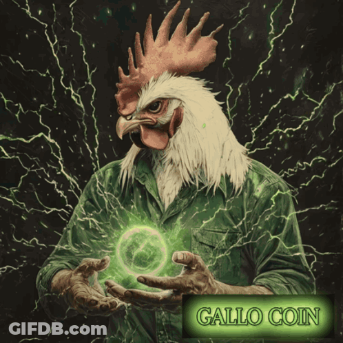 An Advertisement For Gallo Coin Shows A Man With A Chicken Head GIF