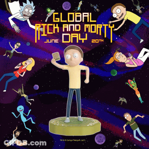 An Advertisement For Global Rick And Morty Day GIF