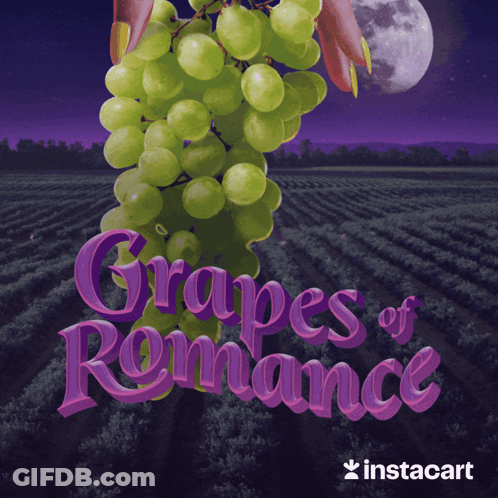 An Advertisement For Grapes Of Romance Shows A Bunch Of Grapes GIF