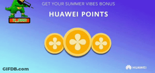 An Advertisement For Huawei Points That Says Get Your Summer Vibes Bonus On It GIF