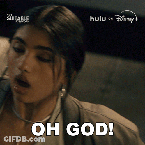 An Advertisement For Hulu On Disney Shows A Woman Saying " Oh God " GIF