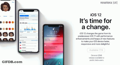 An Advertisement For Ios 12 Shows A Phone With The Time Of 9:41 GIF