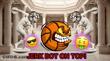 An Advertisement For Jerk Bot On Top Shows A Basketball With A Face On It GIF