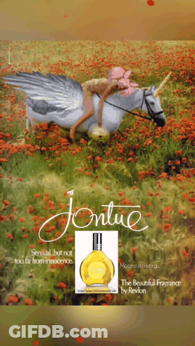 Jontue Perfume Ad Woman On Unicorn GIF