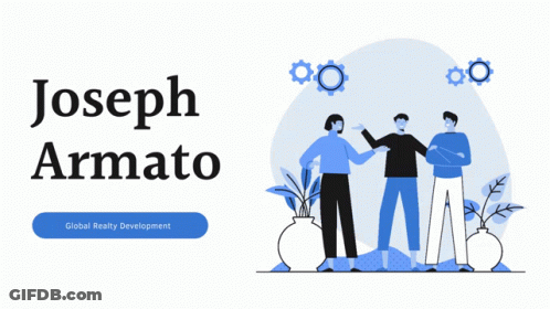 An Advertisement For Joseph Armato Shows A Group Of People Talking GIF