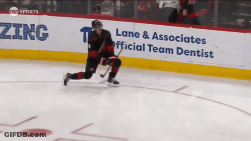 An Advertisement For Lane & Associates Official Team Dentist Is On The Side Of A Hockey Rink GIF