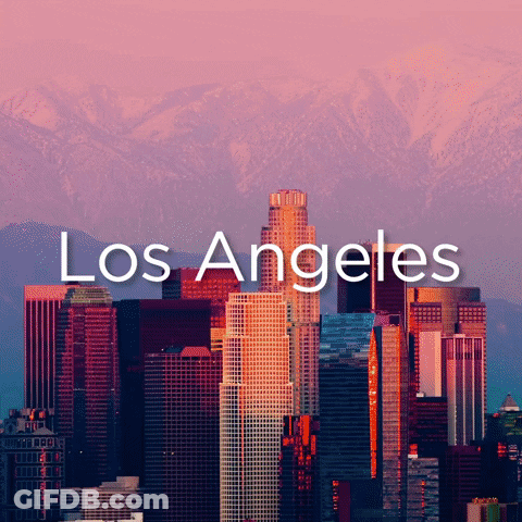 An Advertisement For Los Angeles Shows A City Skyline GIF