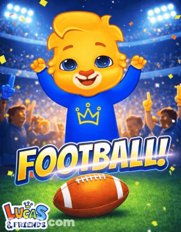 An Advertisement For Lucas And Friends Shows A Lion With A Crown On His Shirt GIF