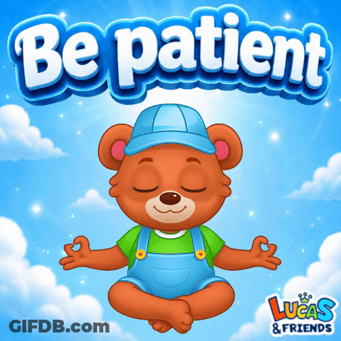 An Advertisement For Lucas And Friends Shows A Teddy Bear In A Lotus Position GIF